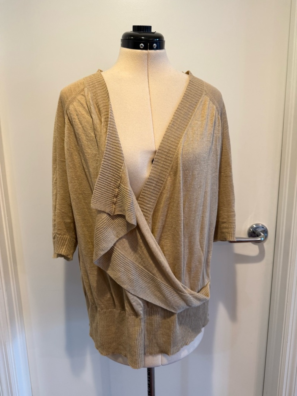 Max Mara Puro Lino Drapey Short Sleeve Linen Sweater Size XL